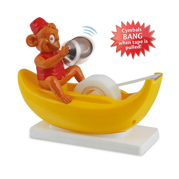 Amazeko Clapping Monkey Tape Dispenser with Cymbals, Fun Animal Desk Decor, 1 in Core, Non-Slip Weighted Banana
