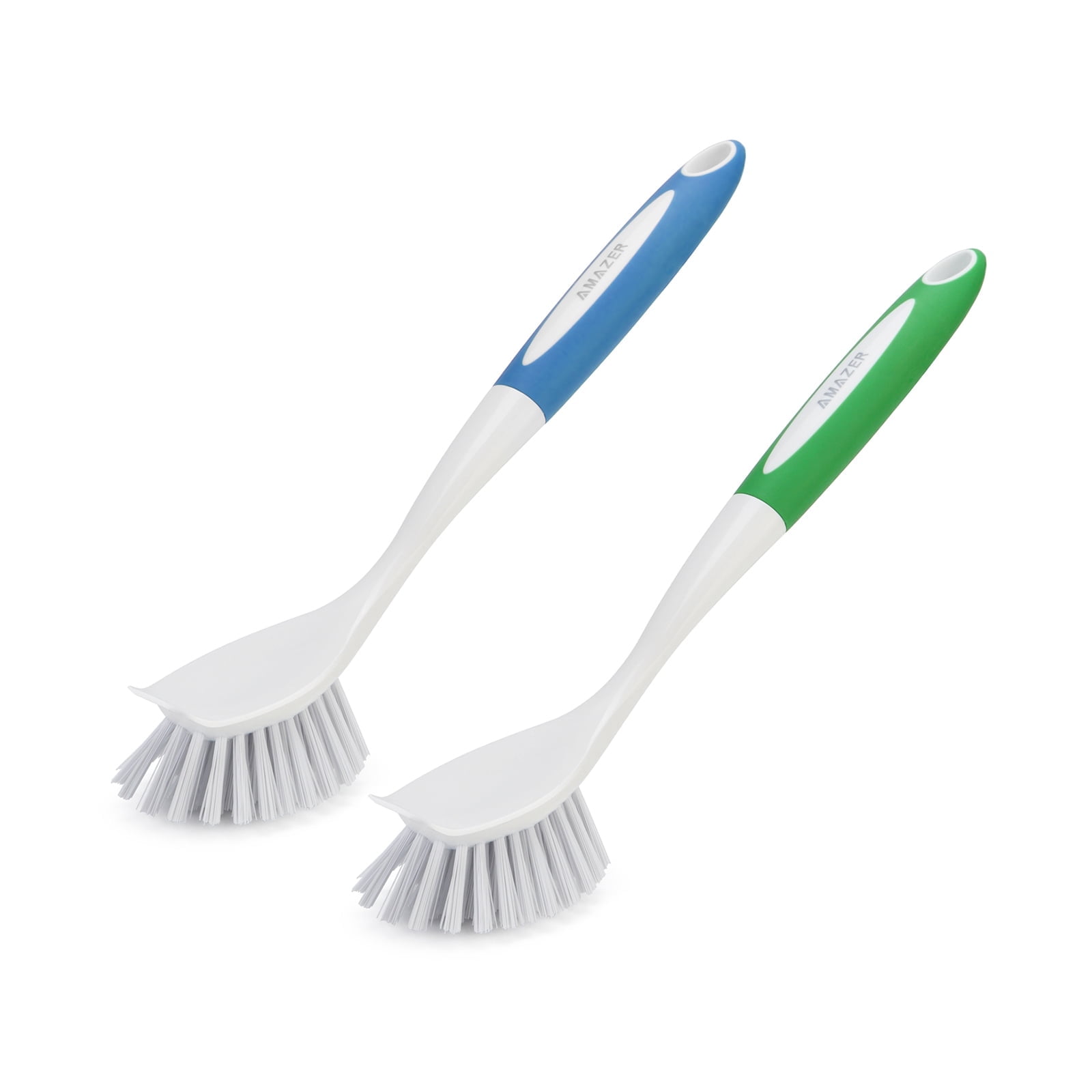 Amazer Dish Brush with Handle, 2 Pack Kitchen Scrub Brushes for Cleaning, Dish Scrubber with Stiff Bristles for Sink, Pots, Pans