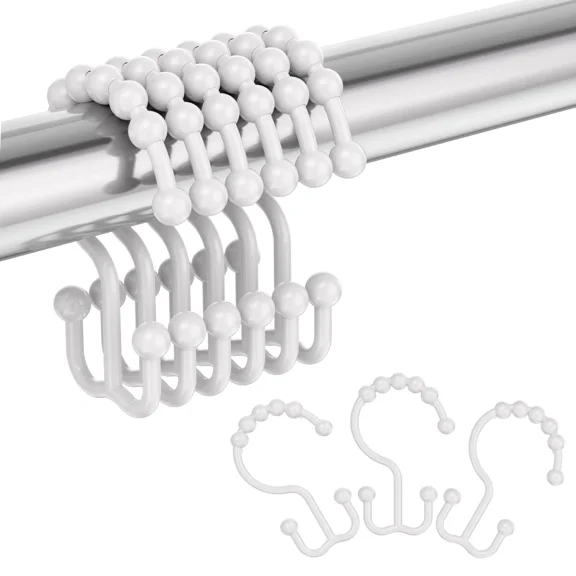 Amazer Plastic Shower Curtain Hooks, Shower Curtain Hooks Rings, Doubl