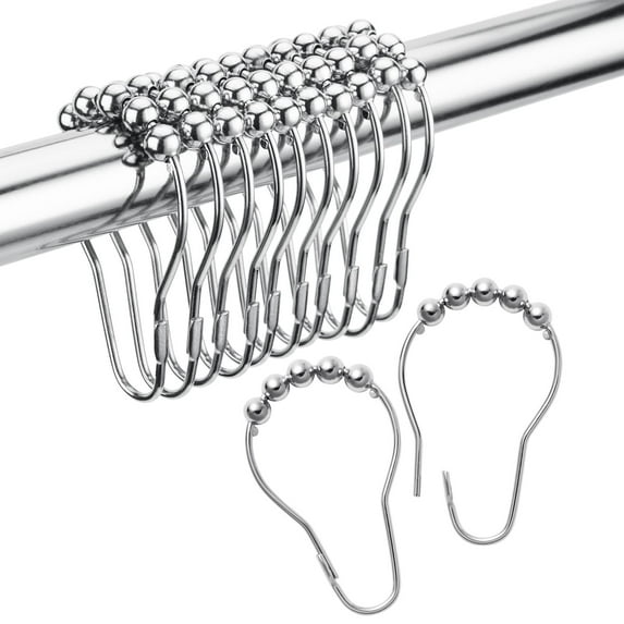 Amazer Rust-Resistant Metal Shower Curtain Rings, 12-Count, Chrome