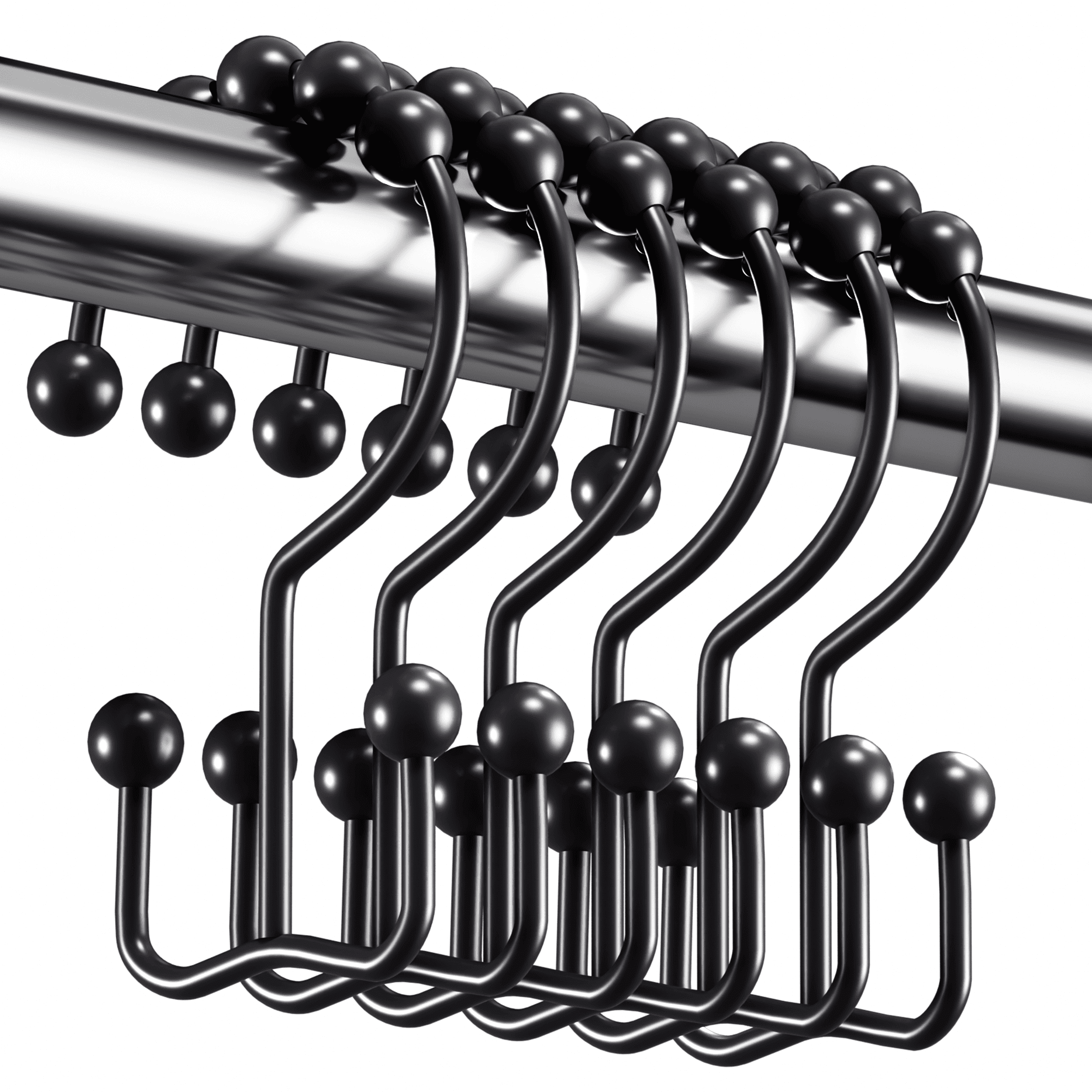 Matte Black Rust-Resistant Double Glide Shower Curtain Hooks Set