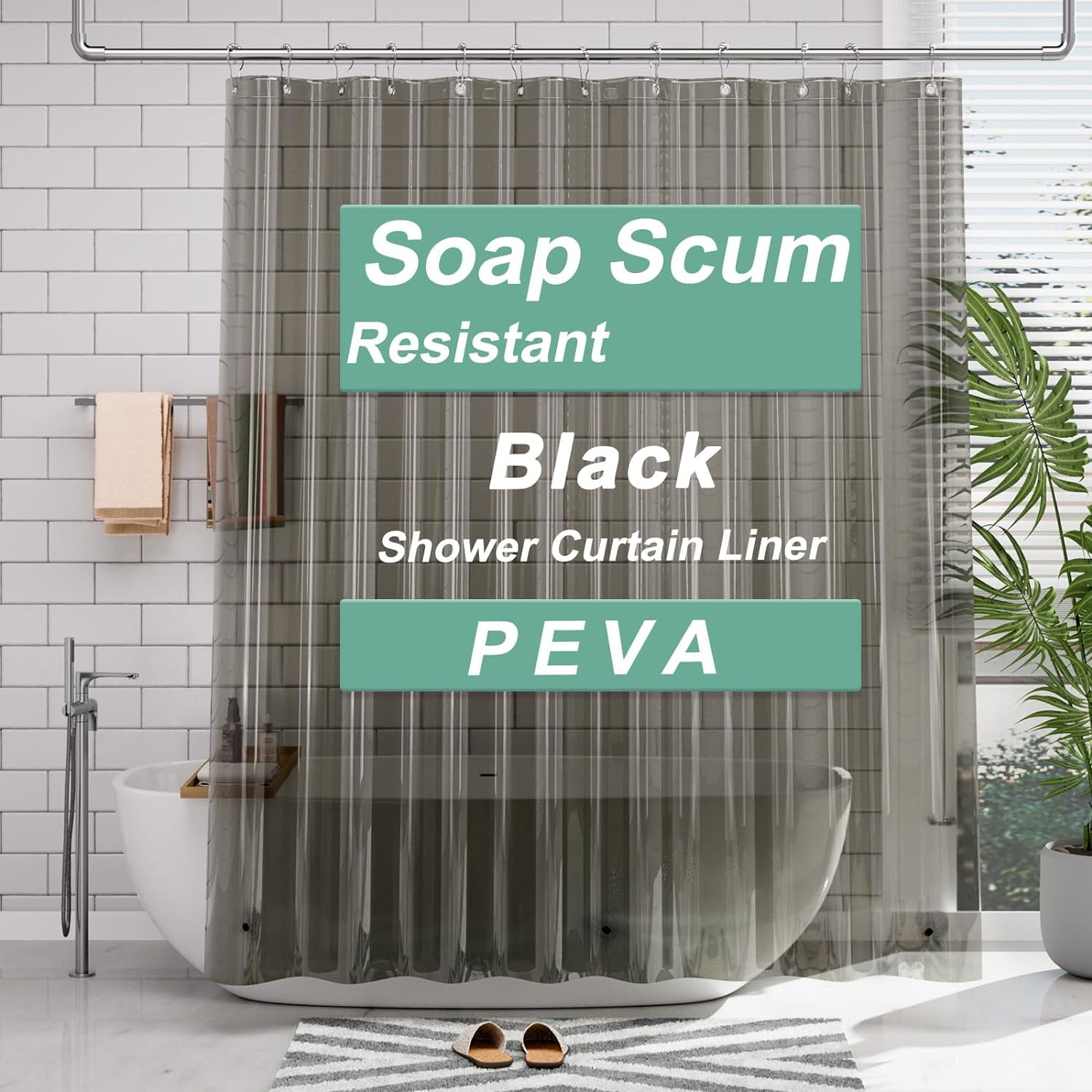 AmazerBath Extra Long Shower Curtain Liner, Clear Black Shower Liner 84 ...