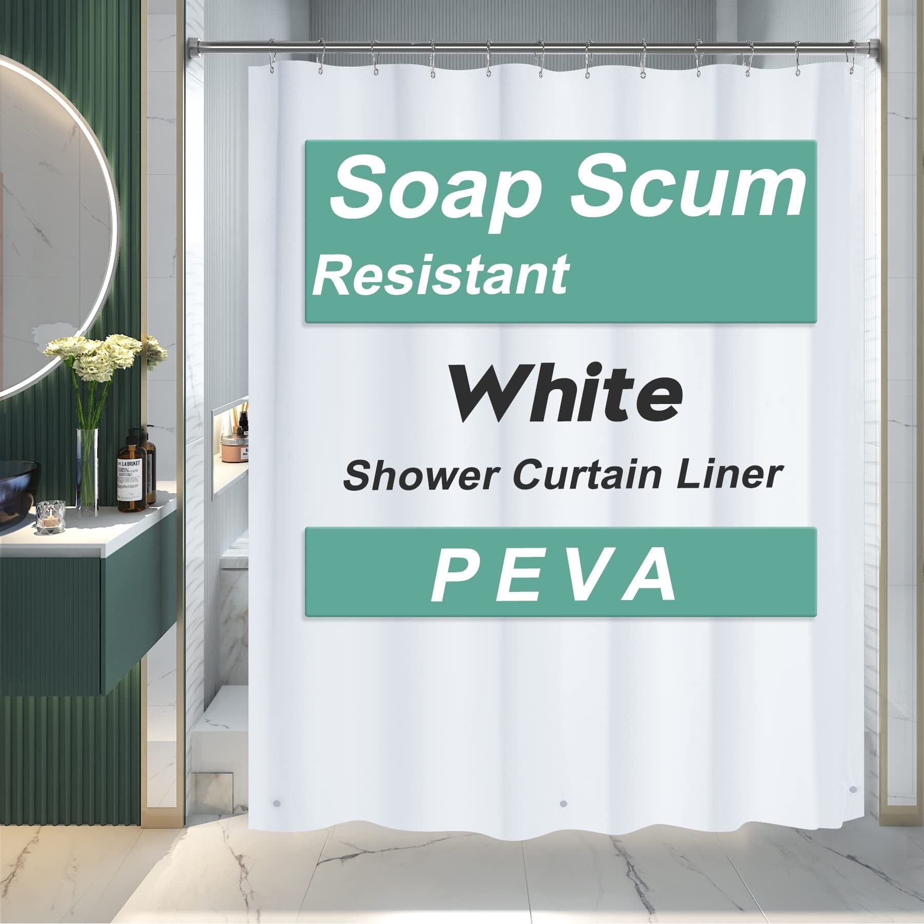 AmazerBath Extra Long Shower Curtain Liner, White Shower Curtain Liner