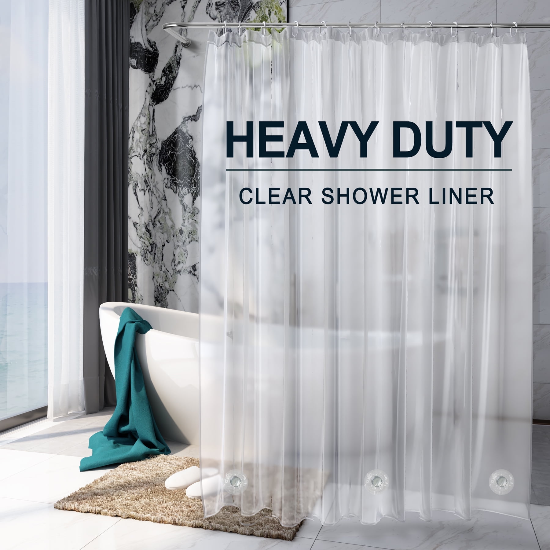 AmazerBath Heavy Duty Shower Curtain Liner 12 Gauge, 72 x 84 Inches Clear Shower  Curtain Liner with 3 Clear Stones and 12 Grommet Holes, Weighted Plastic Shower  Curtain Liner 