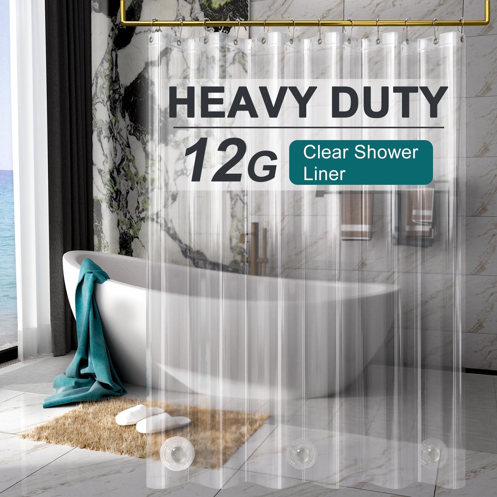 AmazerBath Heavy Duty Shower Curtain Liner 12 Gauge, 72 x 84 Inches ...