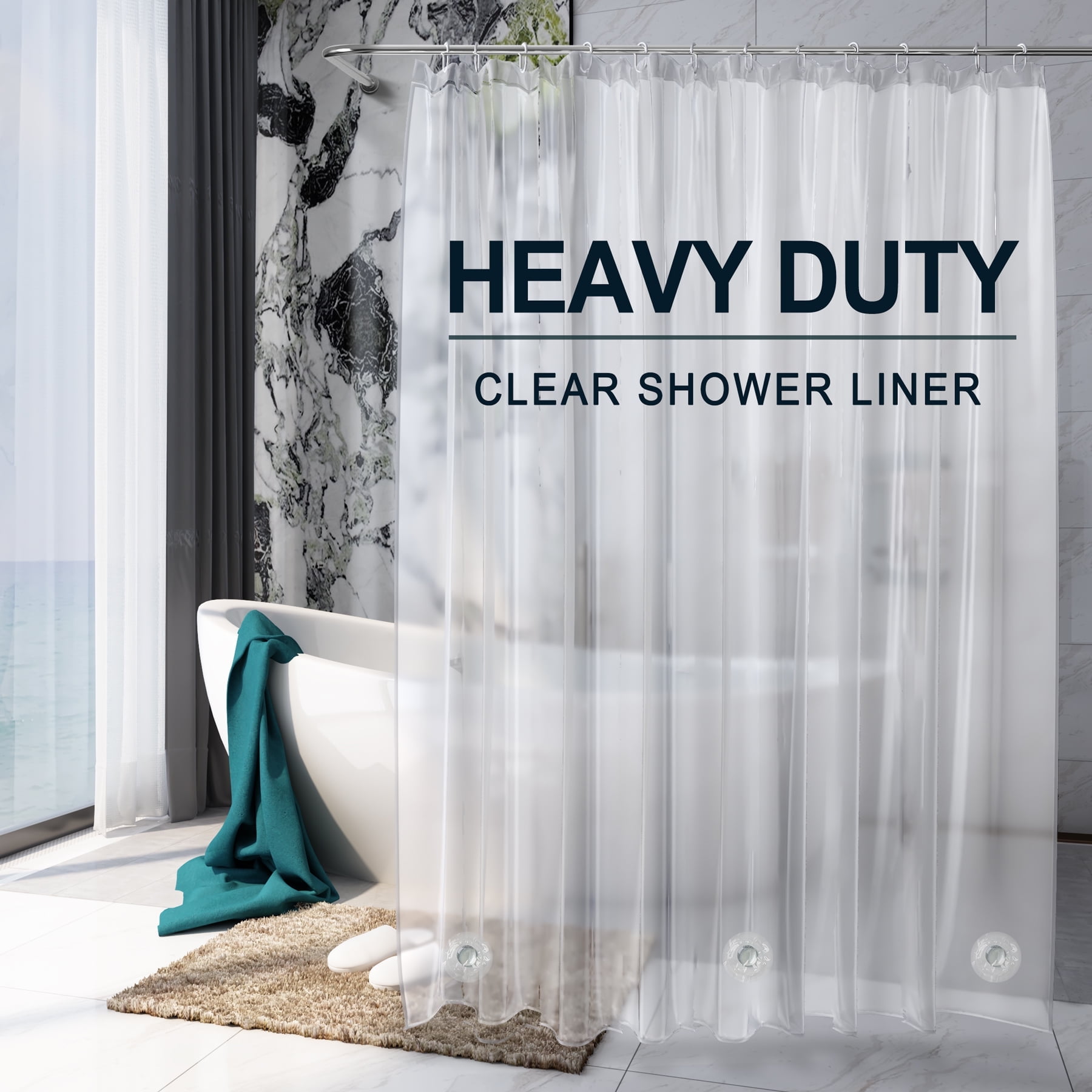 AmazerBath Heavy Duty Shower Curtain Liner 12 Gauge, 72 x 84 inches