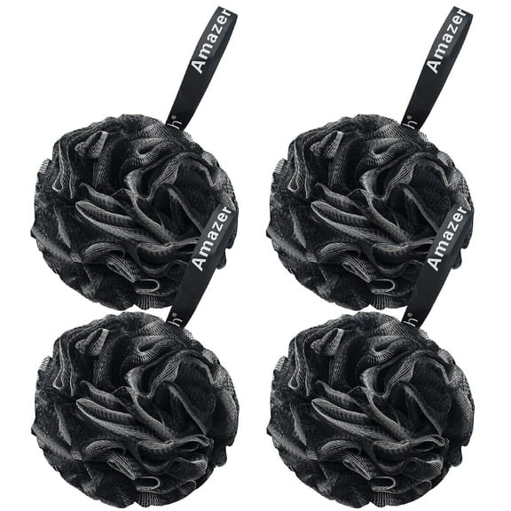 AmazerBath Loofah Sponge 75g/Piece, Loofah for Women Men Body Scrubber - Bath Sponge Loofa Set of 4 Black (Large)