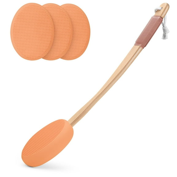 AmazerBath Lotion Applicator for Back, Feet, 4 Replaceable Pads with Long Handle, Back Sunscreen Applicator for Kids, Elderly, Women, Apply Cream Medicine Skin Cream Moisturizer Tanner, Orange