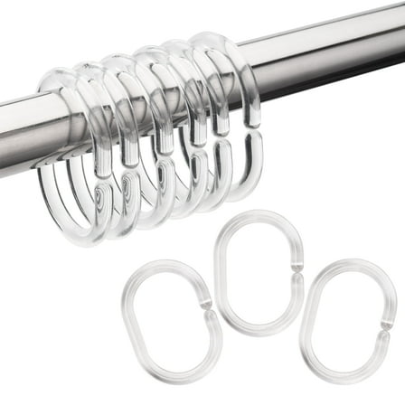 AmazerBath Plastic Shower Curtain Rings Hooks, Shower Curtain Hooks Rings, 24 Pcs Shower Hooks for Shower Curtain, C Shaped Shower Rings for Curtain, Clear Shower Curtain Rings for Bathroom Shower