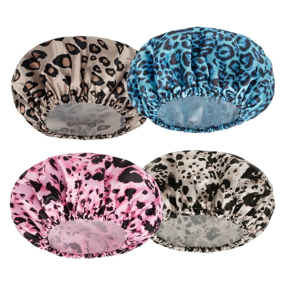 AmazerBath Shower Cap for Women, 4 PCS Double Waterproof Layers Bath Caps, Elastic and Reusable Shower Hair Cap, Environmental Protection Bathing Caps