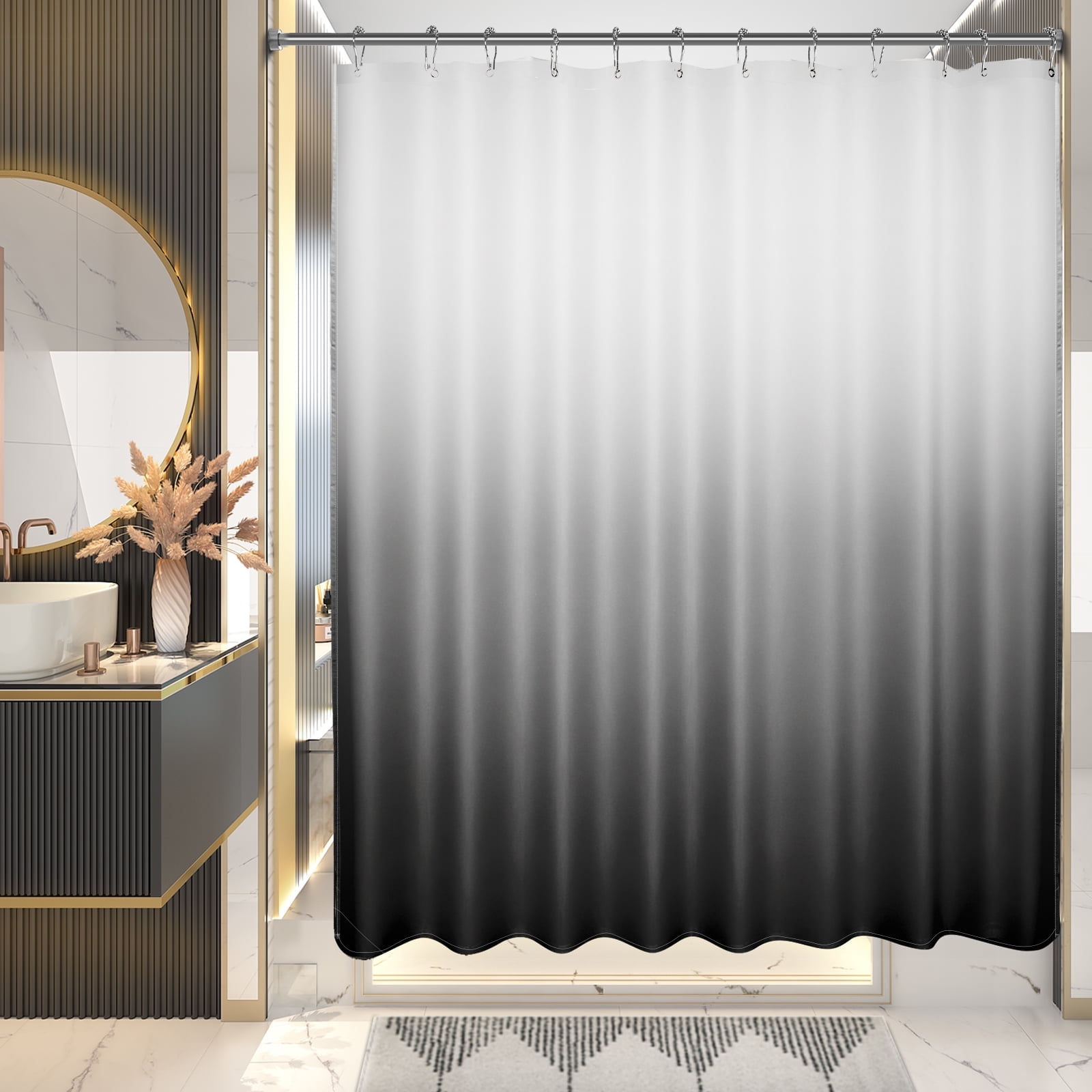 AmazerBath Shower Curtain, Gradual Black Fabric Shower Curtain Set with