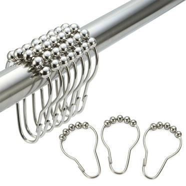 AmazerBath Shower Curtain Hooks, Decorative Shower Curtain Hooks Rust Proof Stainless Steel Shower Curtain Hooks, Shower Hooks for Shower Curtain Bathroom Shower Rods Set of 12, Polished Nickel