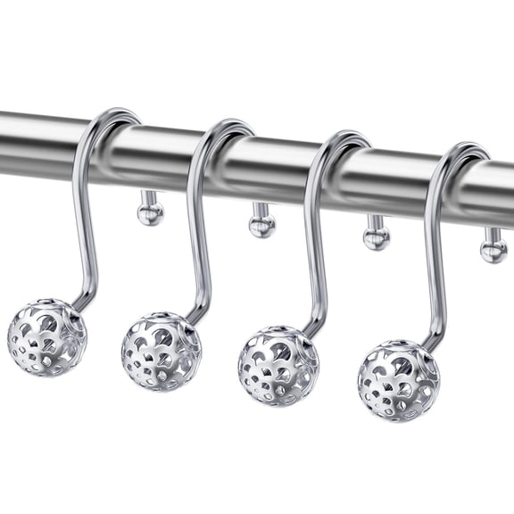 AmazerBath Shower Curtain Hooks, Shower Curtain Rings, Metal Decorative Shower Curtain Hooks Rust Proof, Chrome Shower Hooks for Shower Curtain Liner, Set of 12 Hollow Ball Design