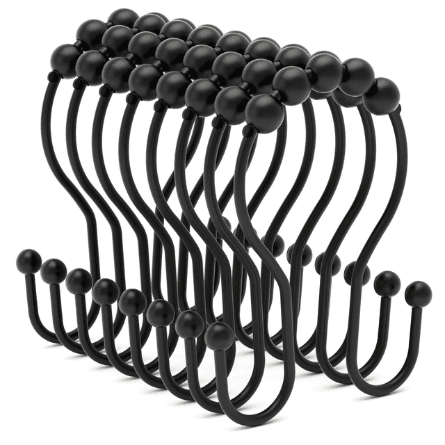 AmazerBath Shower Curtain Hooks Shower Curtain Rings Rust Proof Black
