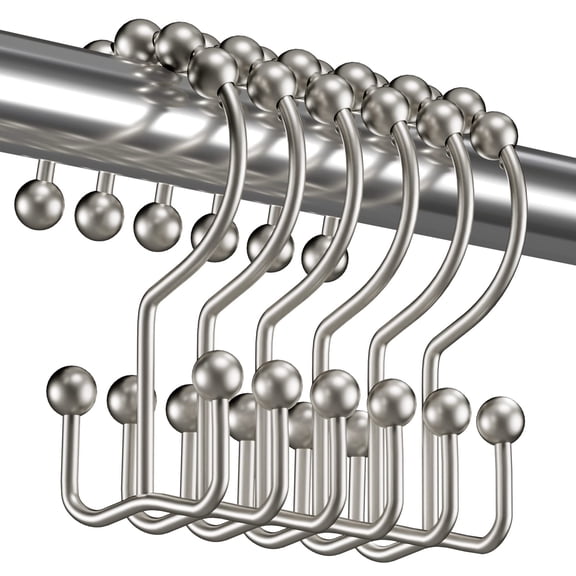 AmazerBath Shower Curtain Hooks Rings, Rust-Resistant Metal Double Glide Shower Hooks for Bathroom Shower Rods Curtains, Set of 12 Hooks - Matte Nickel