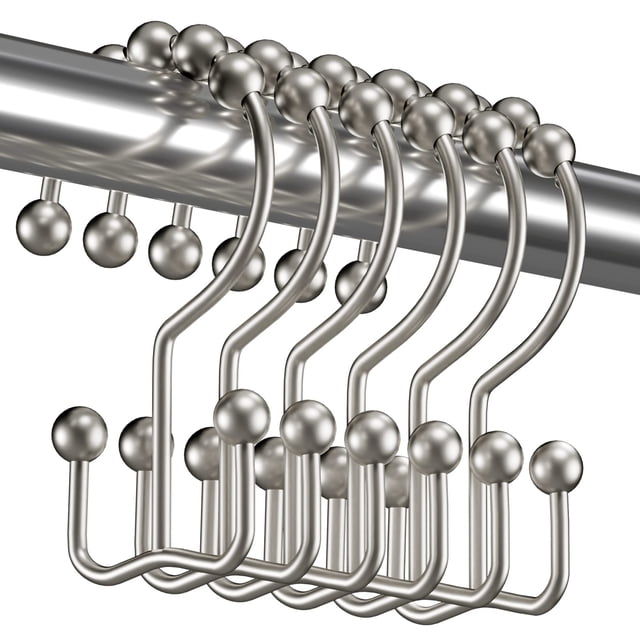 AmazerBath Shower Curtain Hooks Rings, Rust-Resistant Metal Double Glide Shower Hooks for Bathroom Shower Rods Curtains, Set of 12 Hooks - Matte Nickel