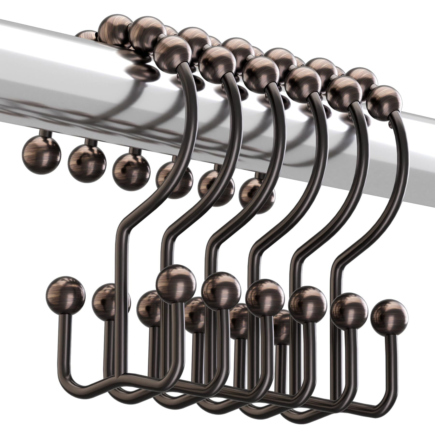 Bronze Double Hook Rust-Resistant Shower Curtain Rings, Set of 12