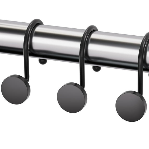 AmazerBath Shower Curtain Hooks, Shower Curtain Rings, Heavy Duty Modern Decorative Black Shower Curtain Hooks Rust Proof Smooth Glide Shower Hooks for Shower Curtain Liner Shower Rod Hook, 12Pcs