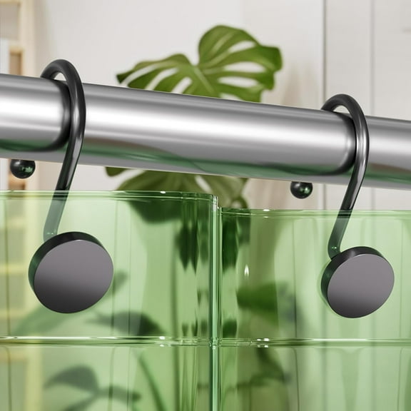 AmazerBath Shower Curtain Hooks, Shower Curtain Rings Heavy Duty Modern Decorative Black Shower Curtain Hooks Rust Proof Smooth Glide Shower Hooks for Shower Curtain Liner Shower Rod Hook, 12Pcs