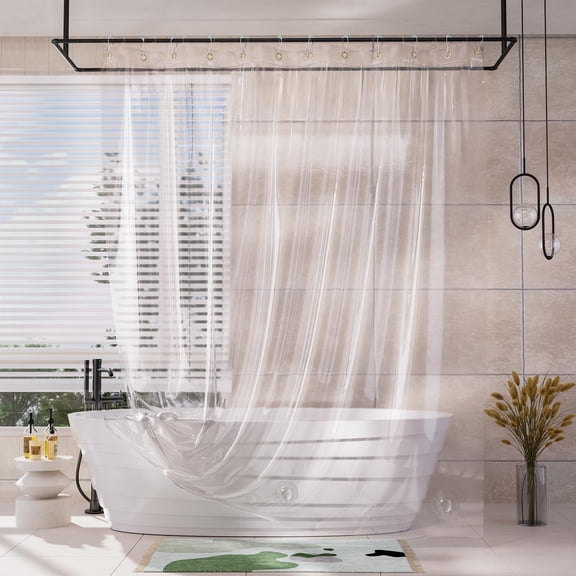 AmazerBath Shower Curtain Liner, 100% EVA Silky Soft Clear Heavy Duty Shower Curtain and Liner 2-in-1, 72x72 Luxury Plastic Weighted Bathroom Shower Liner, 12 Rustproof Grommets & 3 Heavyweight Stones