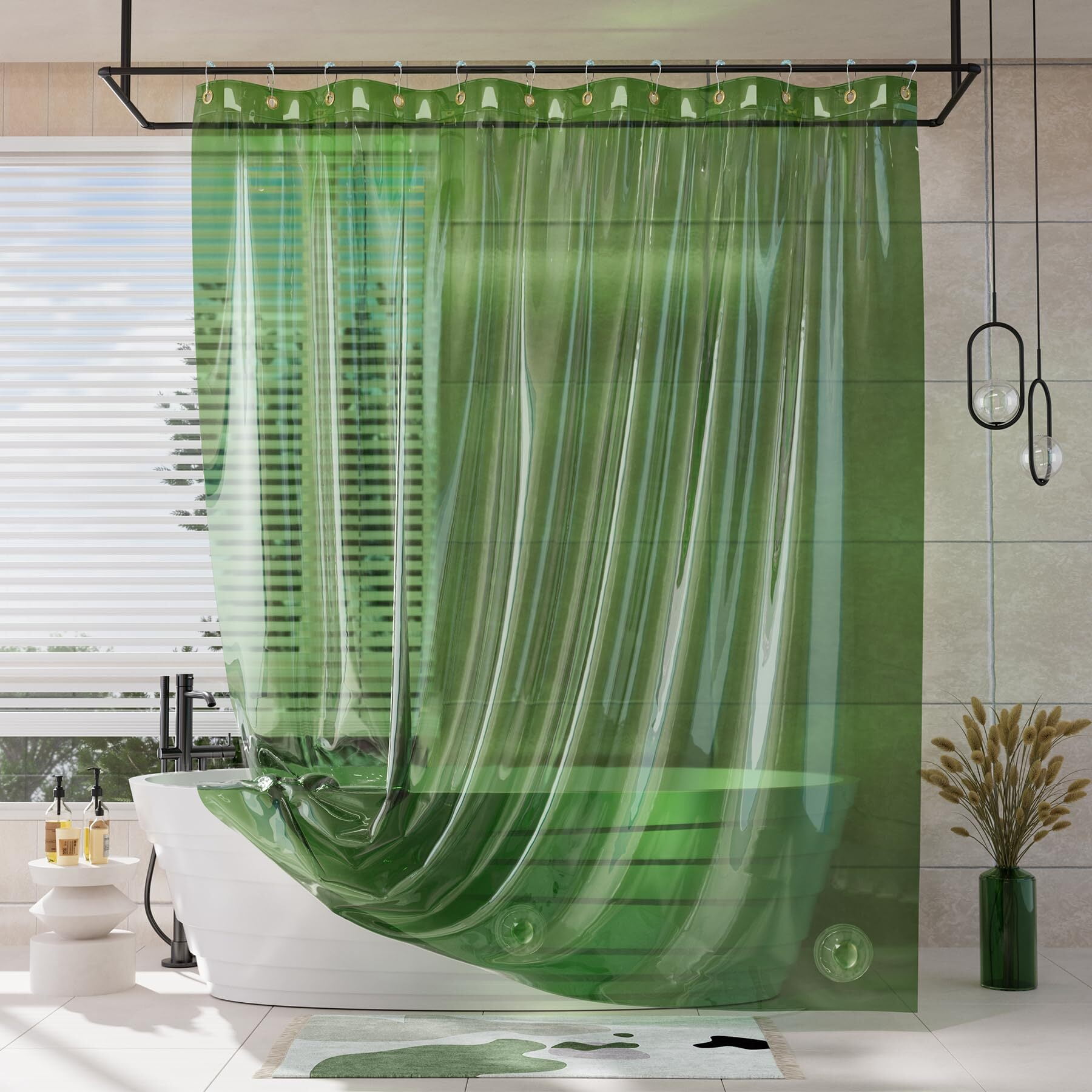 AmazerBath Shower Curtain Liner, 100 EVA Soft Clear Green Heavy Duty