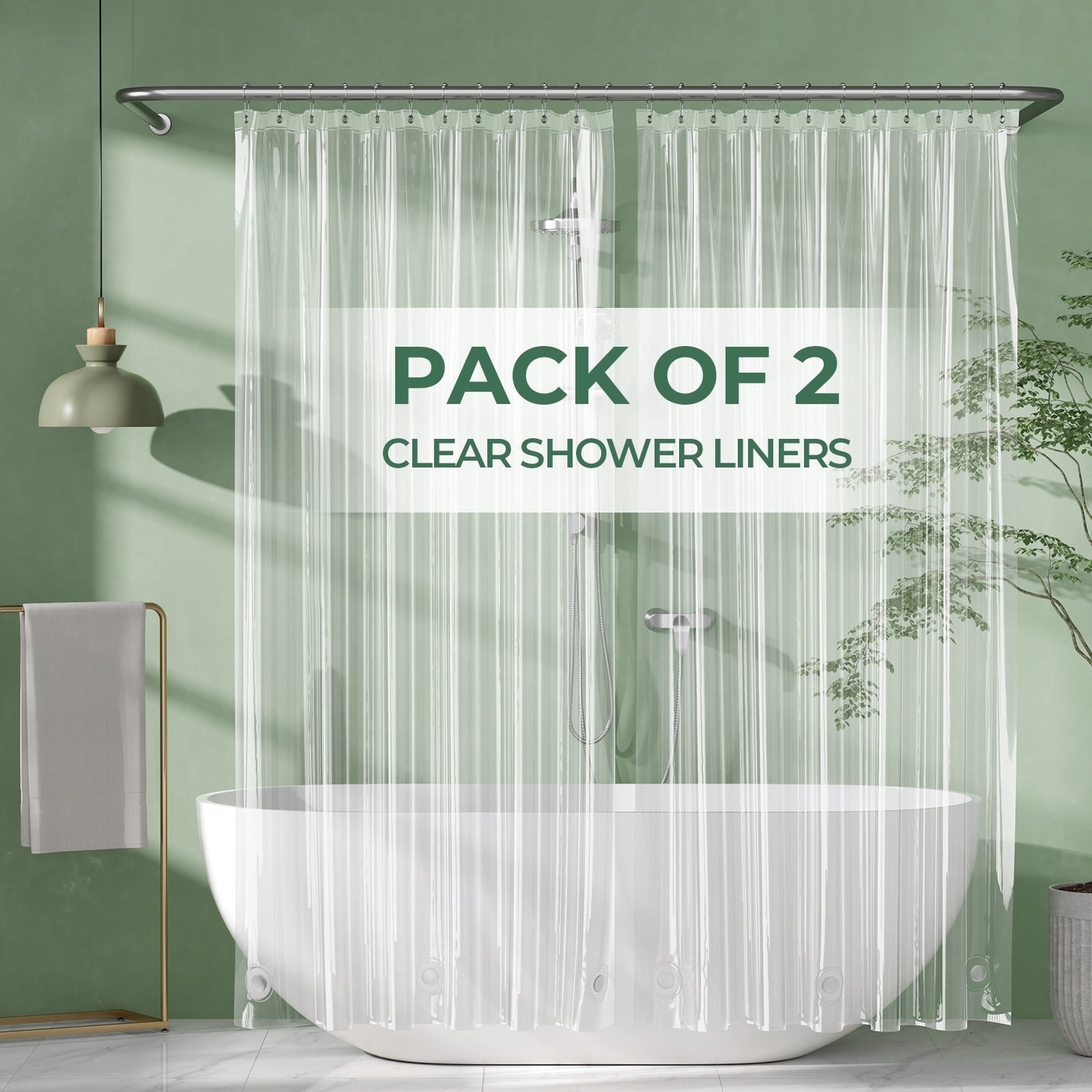 AmazerBath Shower Curtain Liner 2 Pack, 72 x 96 Inches Extra Long PEVA Plastic Shower Liner with 3 Weighted Stones and 12 Rustproof Metal Grommet, Lightweight Waterproof Shower Curtain - Clear