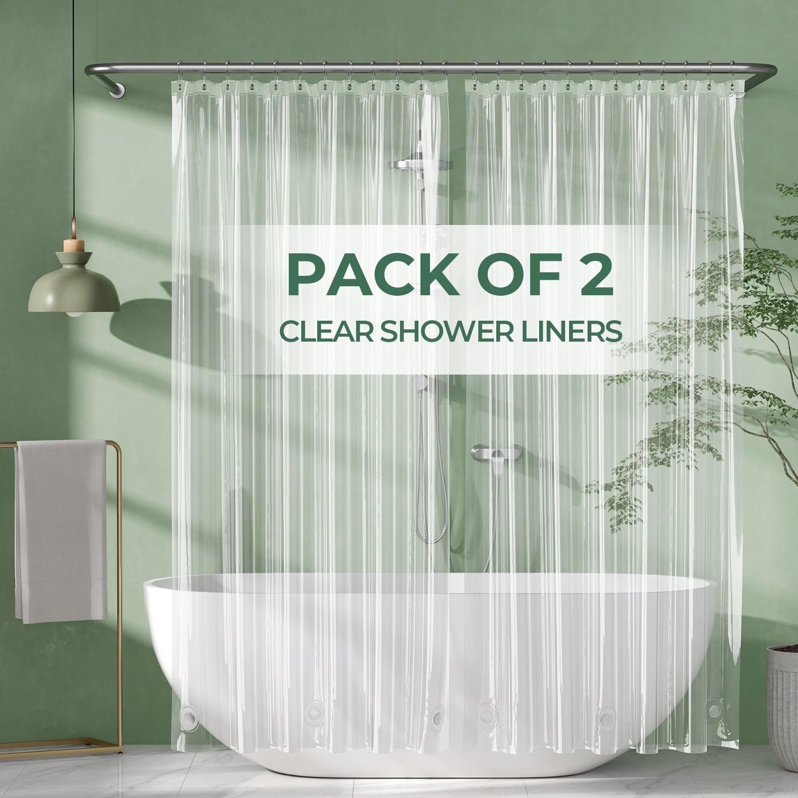 AmazerBath Shower Curtain Liner 2 Pack, 72 x 72 Inches PEVA Plastic ...