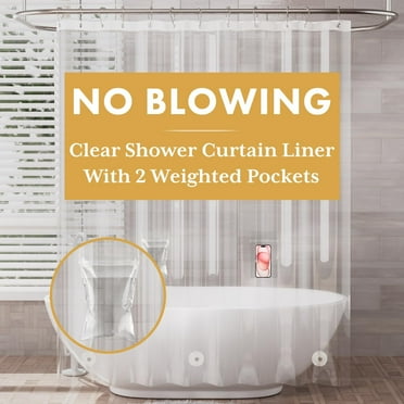 AmazerBath Shower Curtain Liner with 2 Weights Pockets, 72x72 Innovative No Blowing Clear Plastic Shower Liner with 2 DIY Weighted EVA Pockets & 3 Magnets, Shower Curtain for Bathroom Stall