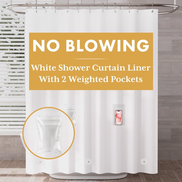 AmazerBath Shower Curtain Liner with 2 Weights Pockets, 72x72
