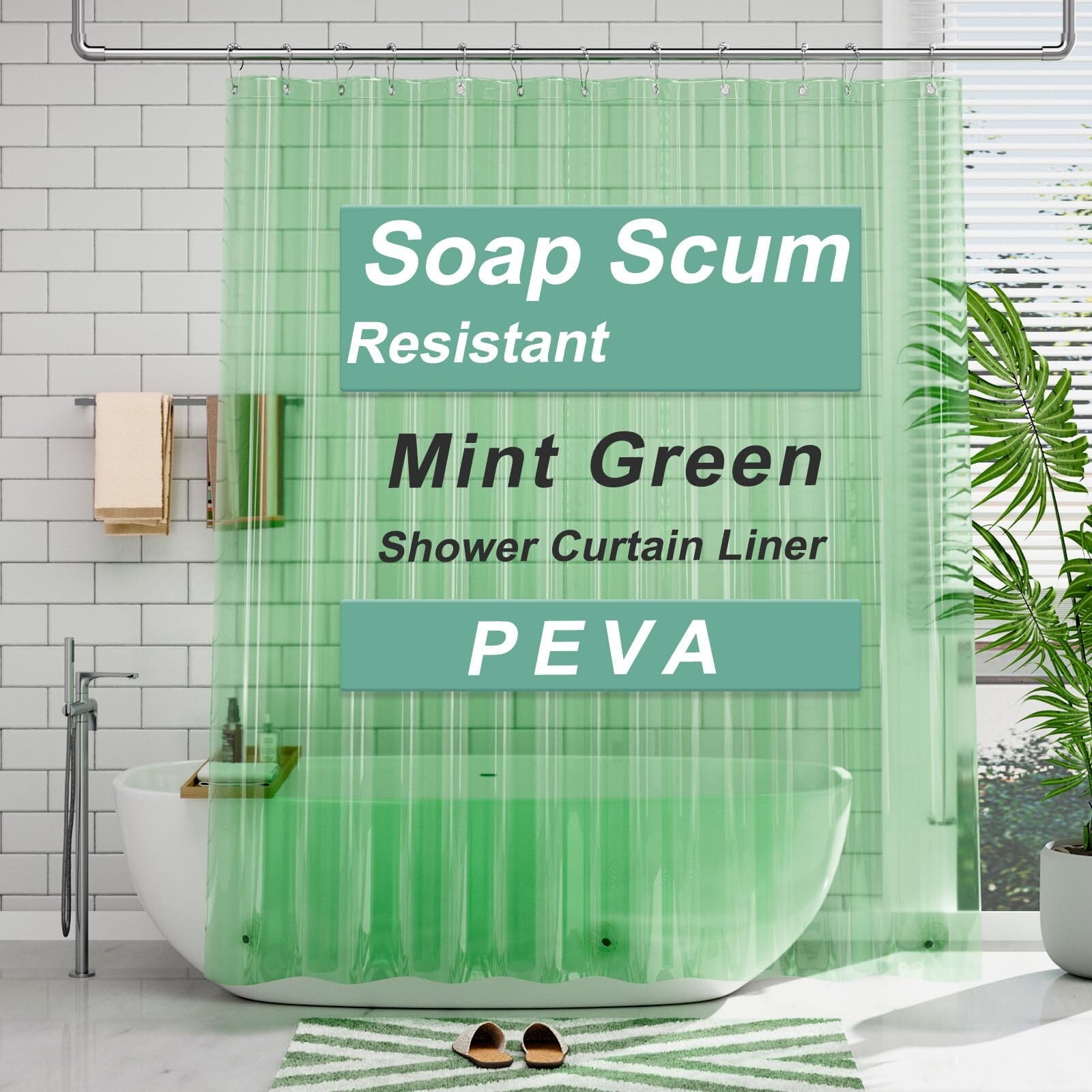 AmazerBath Shower Curtain Liner, 72x72 Clear Mint Green Shower Curtain ...