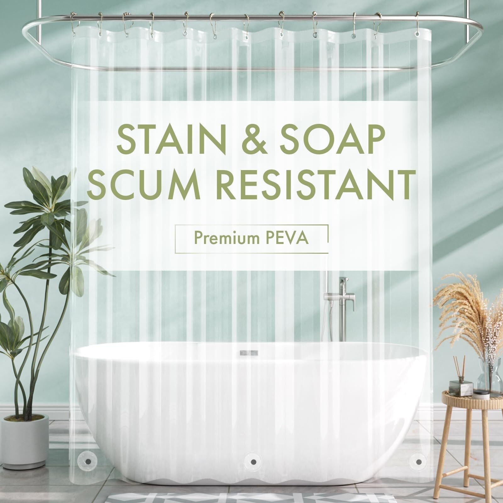 AmazerBath Shower Curtain Liner, 72x72 Clear Shower Curtain Liner, Waterproof Plastic Shower Liner, Cute Lightweight PEVA Shower Curtains for Bathroom with Magnet and 12 Rustproof Metal Grommet Holes