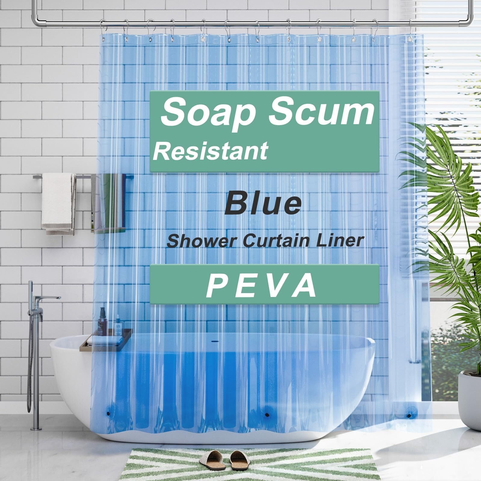 AmazerBath Shower Curtain Liner, 72x72 Transparent Blue Shower Curtain Liner, Lightweight Plastic Shower Curtain Liner, Cute Waterproof Shower Liner for Bathroom with 3 Magnets and 12 Grommet Holes