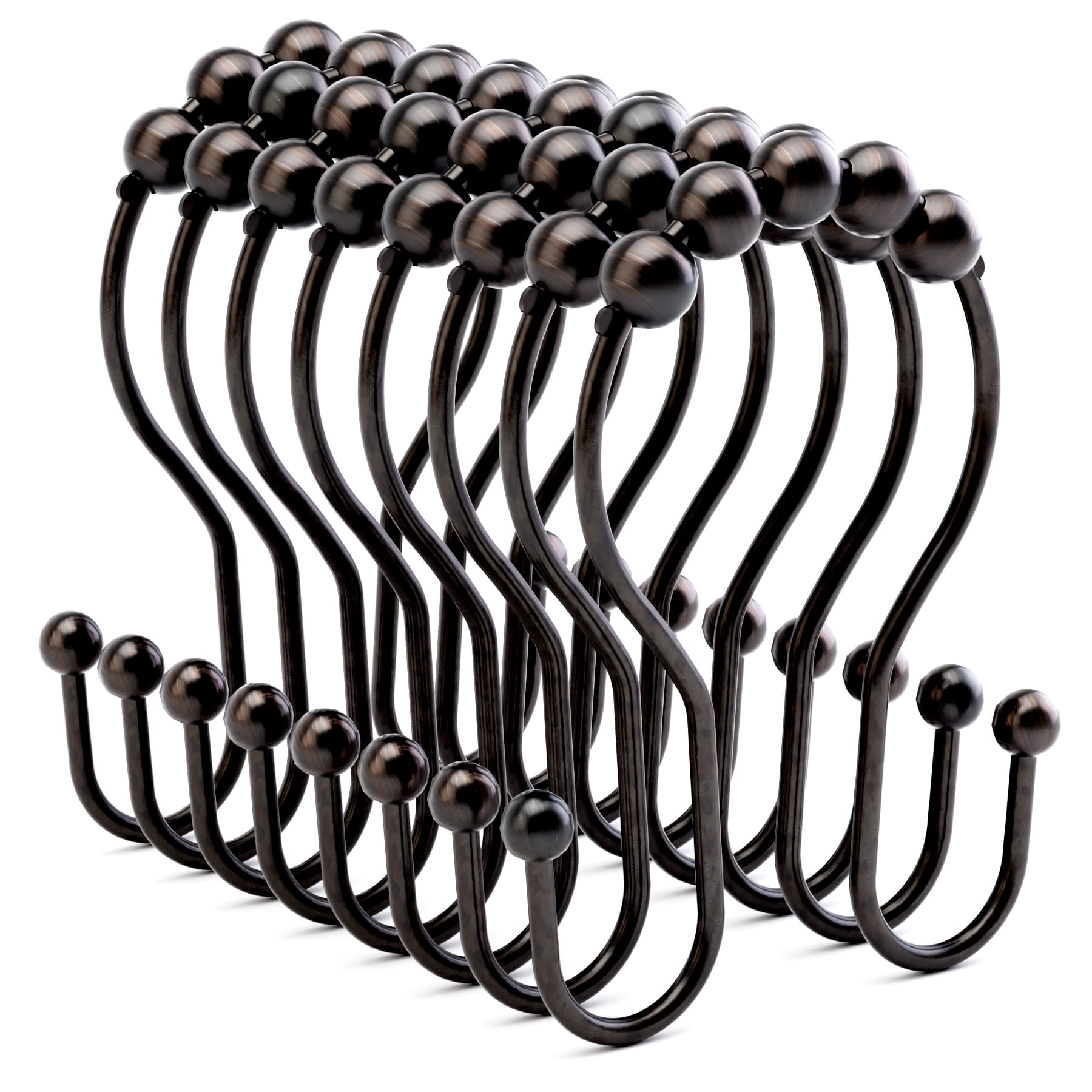 AmazerBath Shower Curtain Hooks, Double Sided Metal, Rustproof Bronze, 12 Pcs