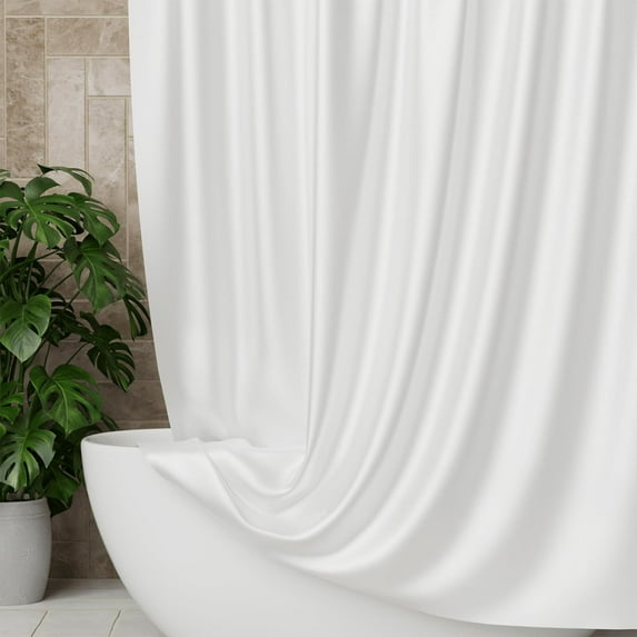 AmazerBath Shower Curtain White, Fabric Shower Curtain Set for Bathroom, Luxury Silk Elegant Shower Curtain with 12 Hooks, Sparkly Satin Shower Curtain for Bathroom DéCor, 72X72 Inches