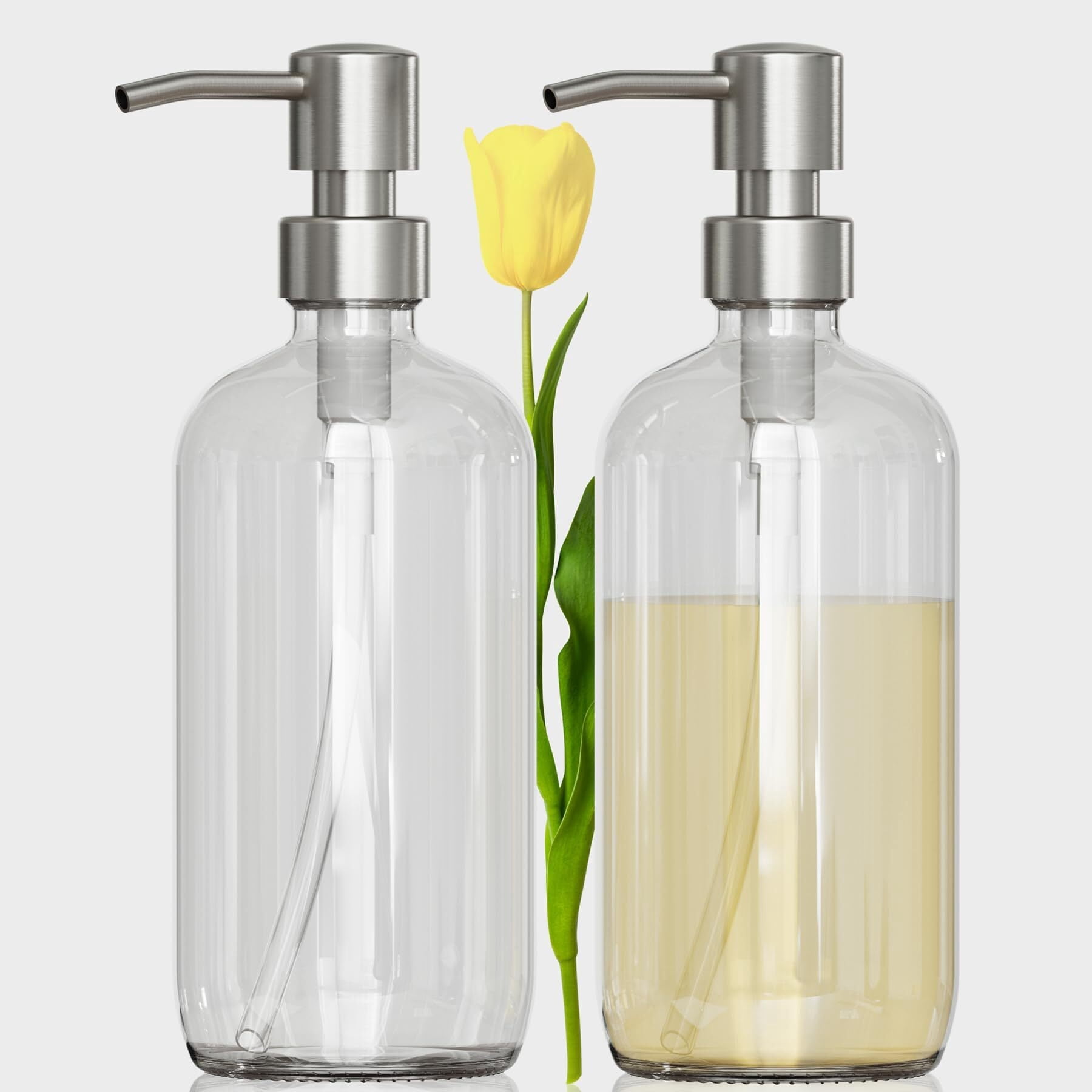 AmazerBath Soap Dispenser, 2 Pack Glass Soap Dispenser with Pump Stainless Steel, Soap Dispenser Bathroom, 17OZ Hand Soap Dispenser, Dish Soap Dispenser Kitchen, Clear Soap Dispenser - Walmart.com