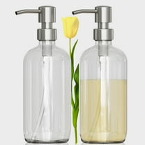 AmazerBath Soap Dispenser, 2 Pack Glass Soap Dispenser with Pump Stainless Steel, Soap Dispenser Bathroom, 17OZ Hand Soap Dispenser, Dish Soap Dispenser Kitchen, Clear Soap Dispenser