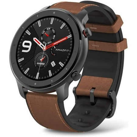 Amazfit - GTR Smartwatch 47mm - Aluminum Alloy With Brown Leather Strap