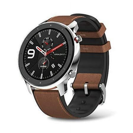 Amazfit - GTR Smartwatch 47mm - Stainless Steel With Brown Leather Strap