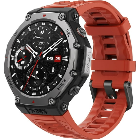 Amazfit T-Rex 3 Rugged/Military Smart Watch 48mm, GPS (with Privacy), Offline Maps, Long Battery Life,328 Feet Water-Resistant, 170 Fitness/Sport Modes, AI, Voice Control, for Android or iPhone, Lava