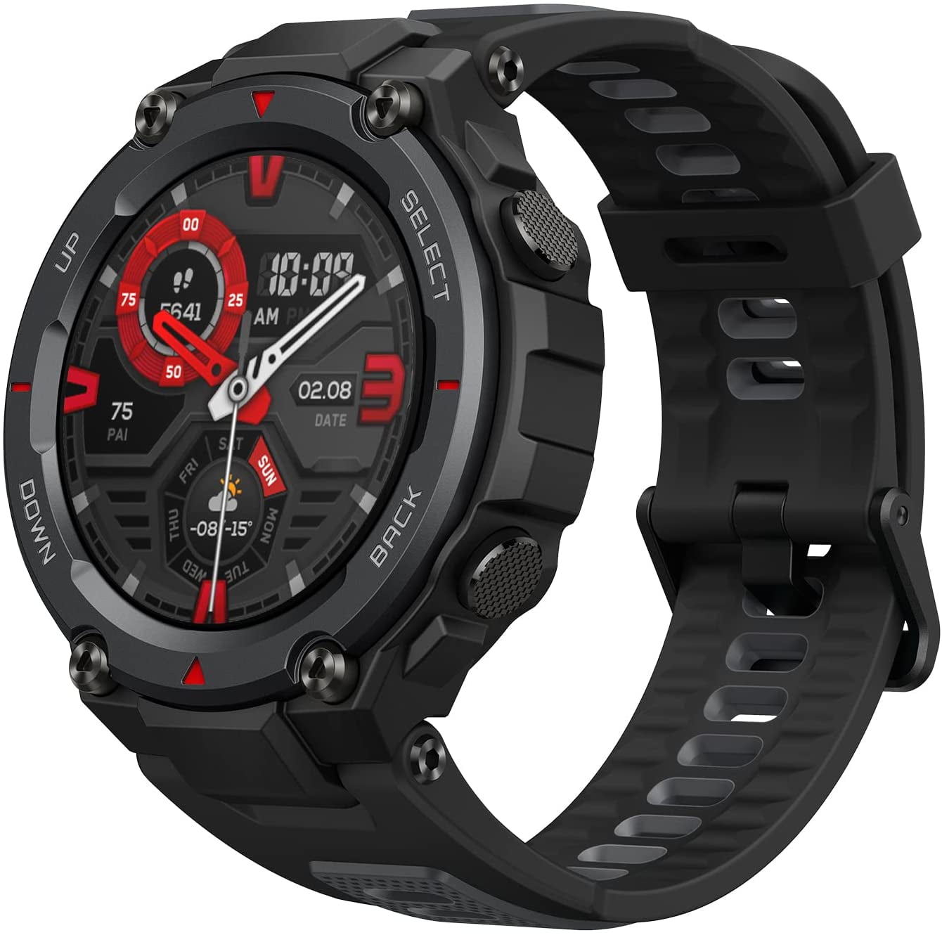 Amazfit T-Rex Pro Smart Watch: Rugged Outdoor GPS Fitness Watch - Black -  Silicone watchband 