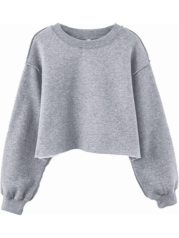Women Cropped Sweatshirt Long Sleeves Pullover Fleece Crop Tops