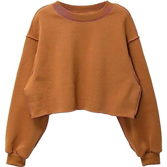 Amazhiyu Women Cropped Sweatshirt Long Sleeves Pullover Fleece Crop Tops