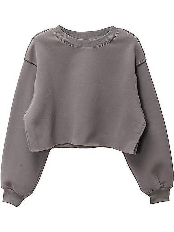 Women Cropped Sweatshirt Long Sleeves Pullover Fleece Crop Tops