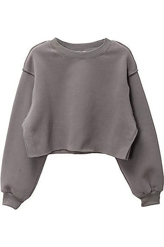 Women Cropped Sweatshirt Long Sleeves Pullover Fleece Crop Tops