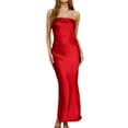 thumbnail image 1 of Amazhiyu Women Strapless Satin Silk Tube Dresses Cut Out Back Bodycon Cocktail Party Long Dress, 1 of 8