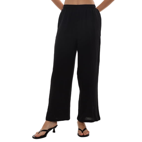 Amazhiyu Women's 100% Cotton Wide Leg Pants Loose Fit with Pockets Elastic Waistband Casual Summer Trousers