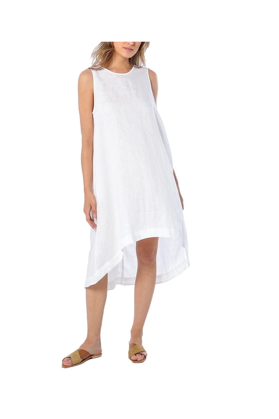 Women’s 100% Linen High Low Midi Dress Sleeveless Summer Sundress Casual Flowy Dresses with Pockets