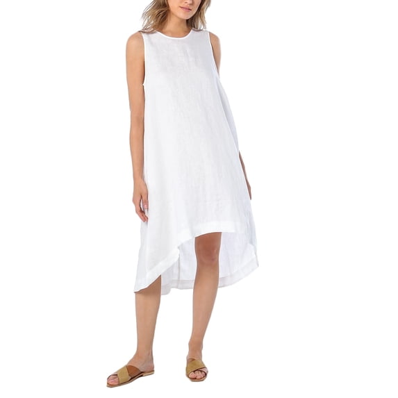 Amazhiyu Women’s 100% Linen High Low Midi Dress Sleeveless Summer Sundress Casual Flowy Dresses with Pockets