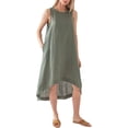 thumbnail image 1 of Amazhiyu Women’s 100% Linen High Low Midi Dress with Pockets for Summer Casual Flowy Dresses, 1 of 1