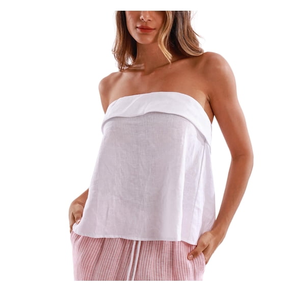 Amazhiyu Women's 100% Linen Summer Strapless Blouse Backless Casual Top